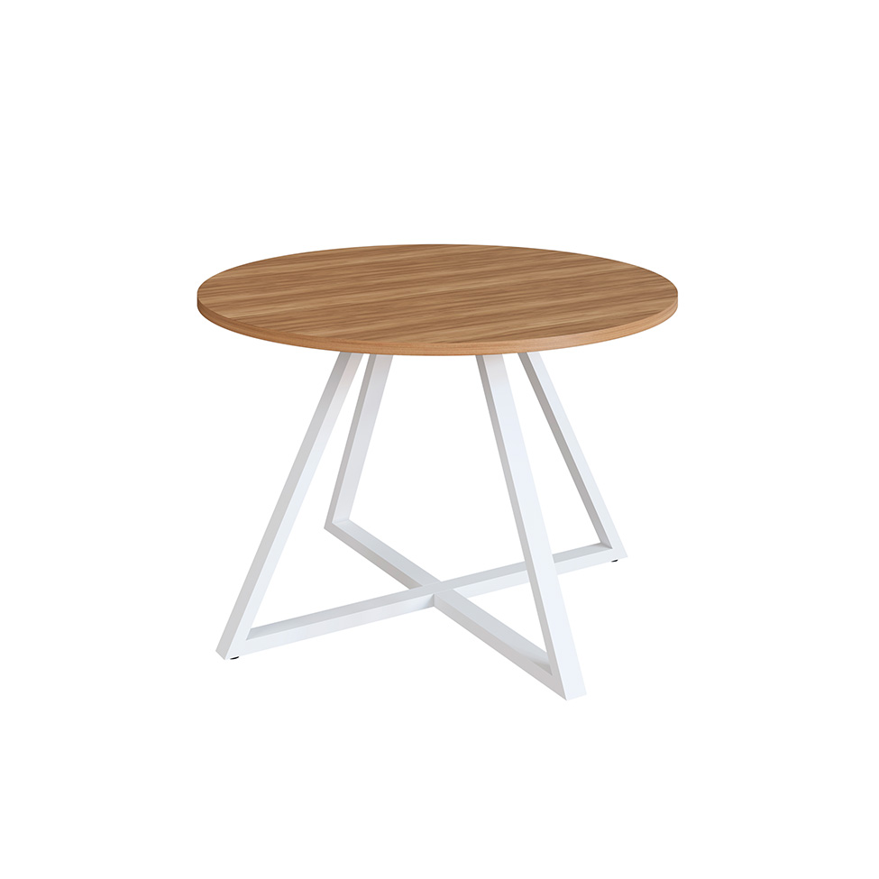 Mesa de Jantar Redonda com Tampo MDP Concept Nogal e Branca 110 cm