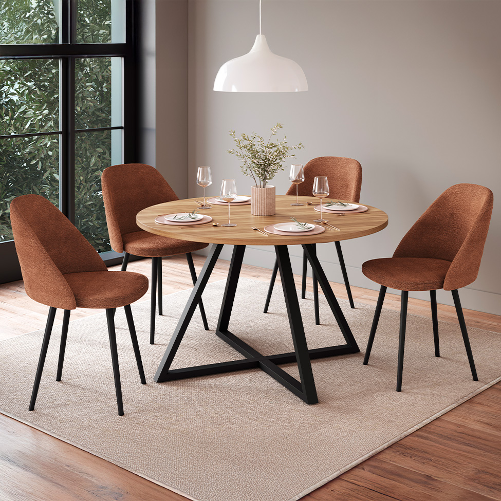 Mesa de Jantar Redonda com Tampo MDP Concept Nogal e Preta 110 cm