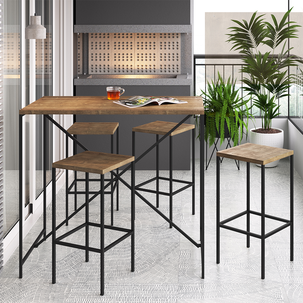 Mesa de Jantar Retangular Steel Quadra Vermont e Preta 60 cm