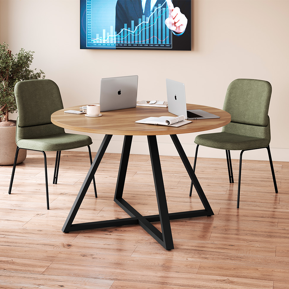 Mesa de Reunião Redonda Concept Nogal e Preta 110 cm