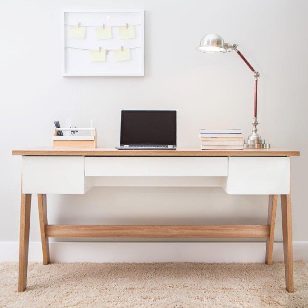Mesa para Computador Escrivaninha Trend 3 Gavetas Hanover/Off White - Artesano
