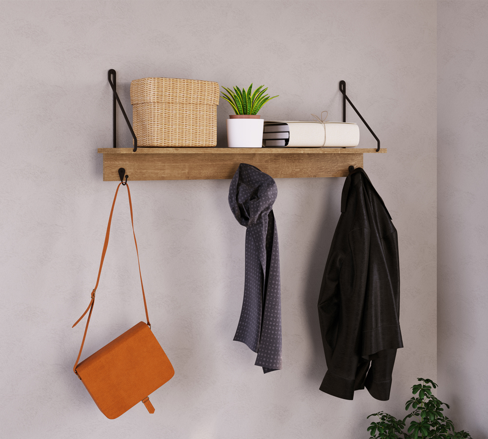Prateleira Decorativa Com 03 Ganchos 90CM 27894 Vermont Preto Artesano