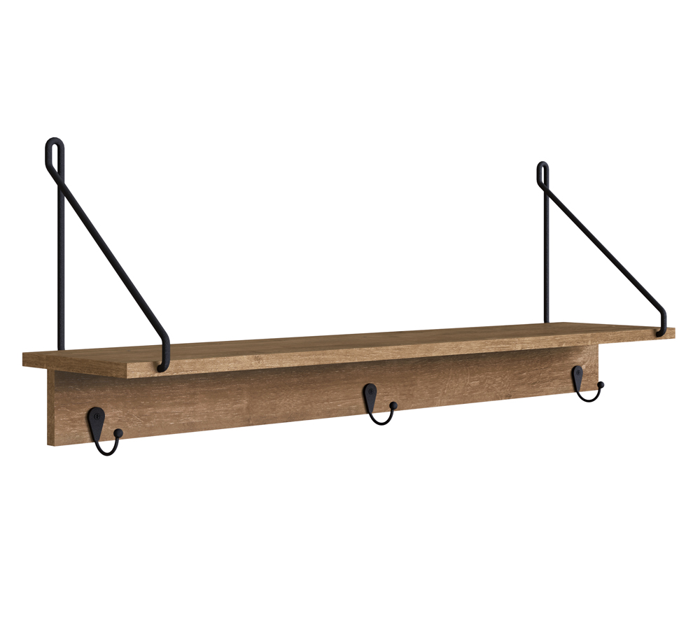 Prateleira Decorativa Com 03 Ganchos 90CM 27894 Vermont Preto Artesano