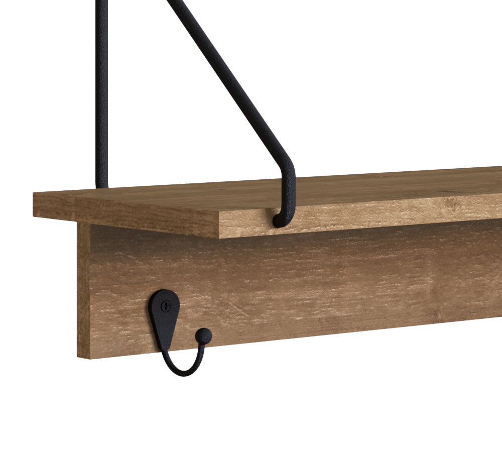 Prateleira Decorativa Com 03 Ganchos 90CM 27894 Vermont Preto Artesano