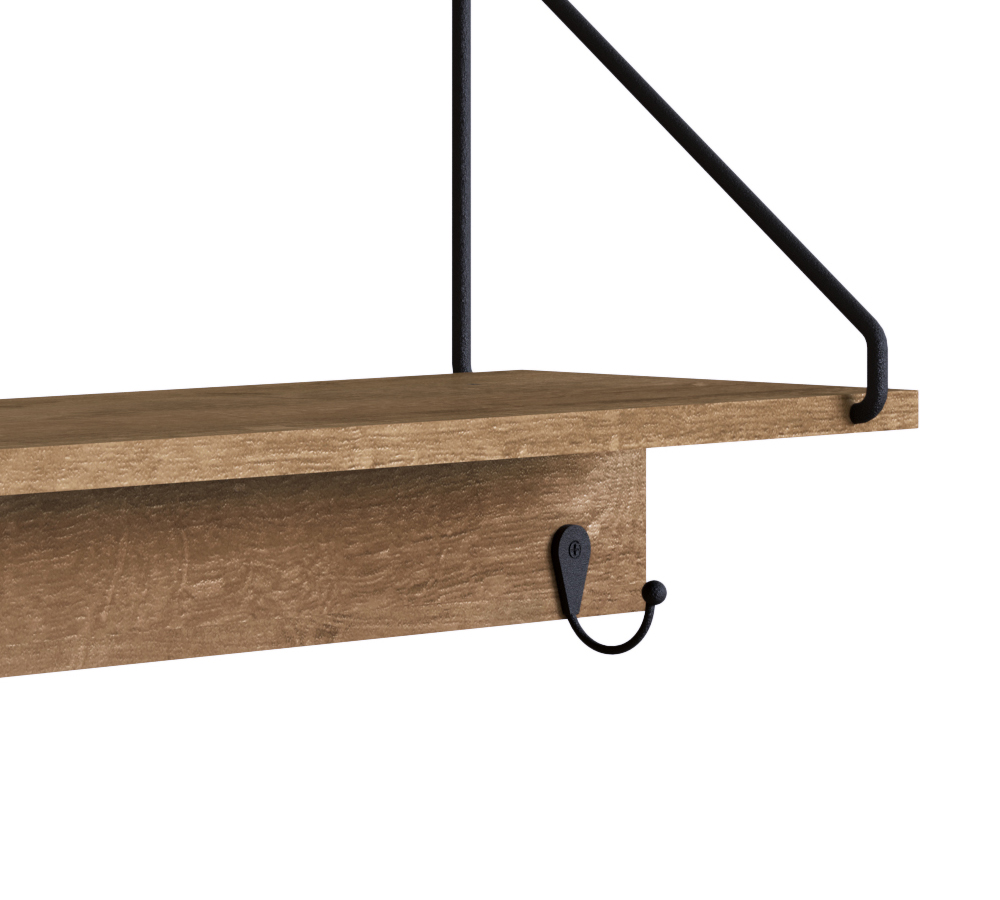 Prateleira Decorativa Com 03 Ganchos 90CM 27894 Vermont Preto Artesano