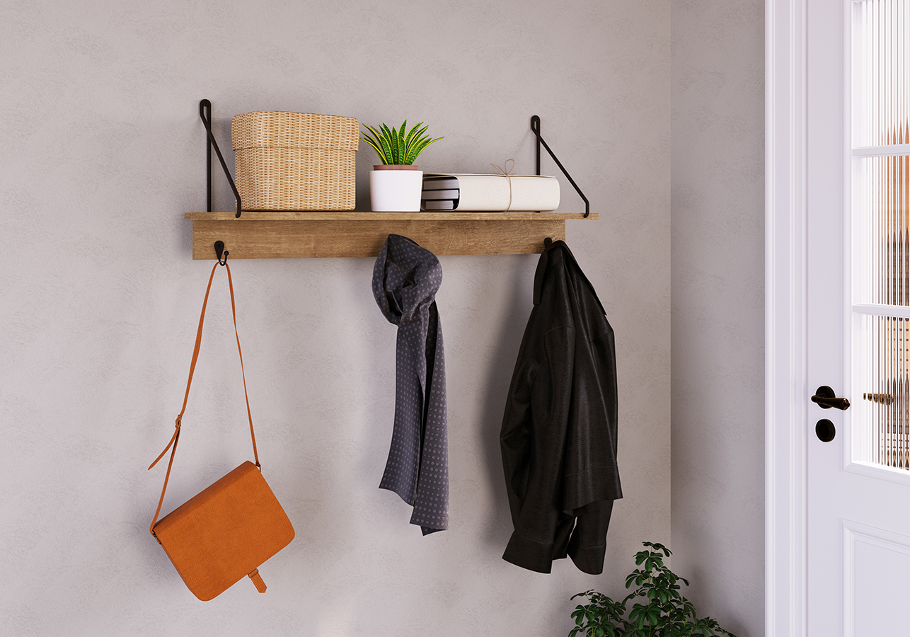 Prateleira Decorativa Com 03 Ganchos 90CM 27894 Vermont Preto Artesano