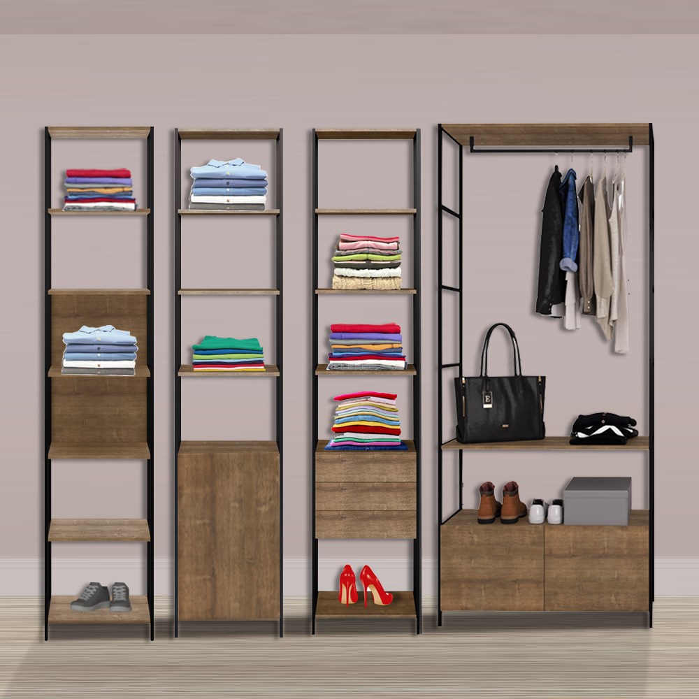 Quarto Modulado Completo 4 Módulos Estilo Industrial Steel Quadra Vermont Base Preto - Artesano