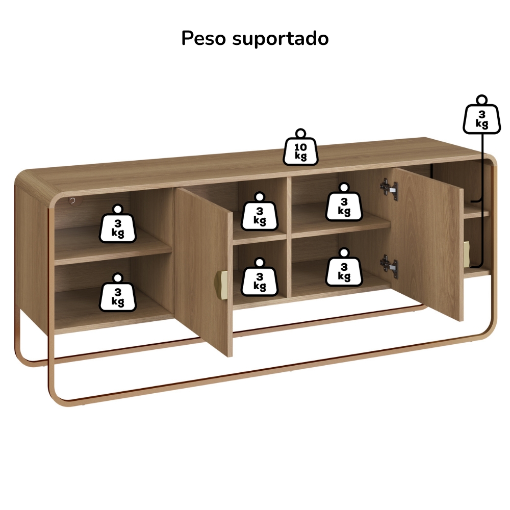 Rack Bancada Organica TV 55 Pol 150 cm 28070 Hanover Dourado Artesano