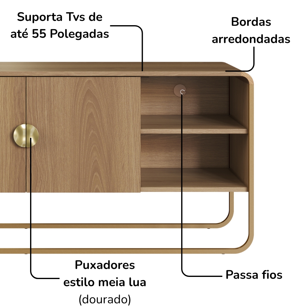 Rack Bancada Organica TV 55 Pol 150 cm 28070 Hanover Dourado Artesano