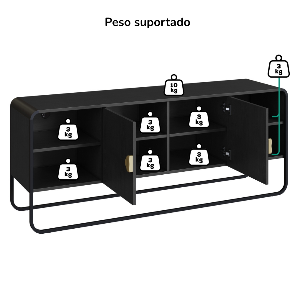 Rack Bancada Organica TV 55 Pol 150 cm 28070 Nero Preto Artesano
