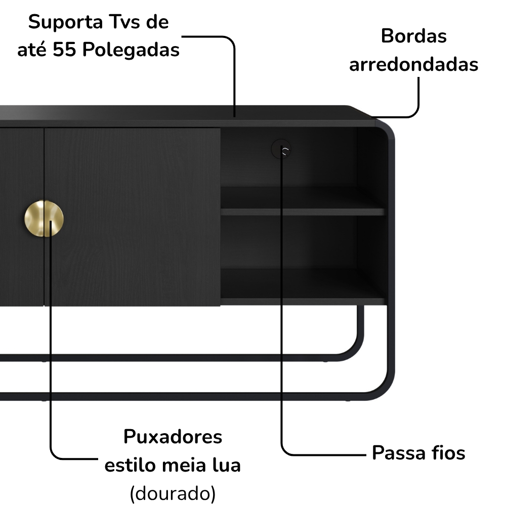 Rack Bancada Organica TV 55 Pol 150 cm 28070 Nero Preto Artesano