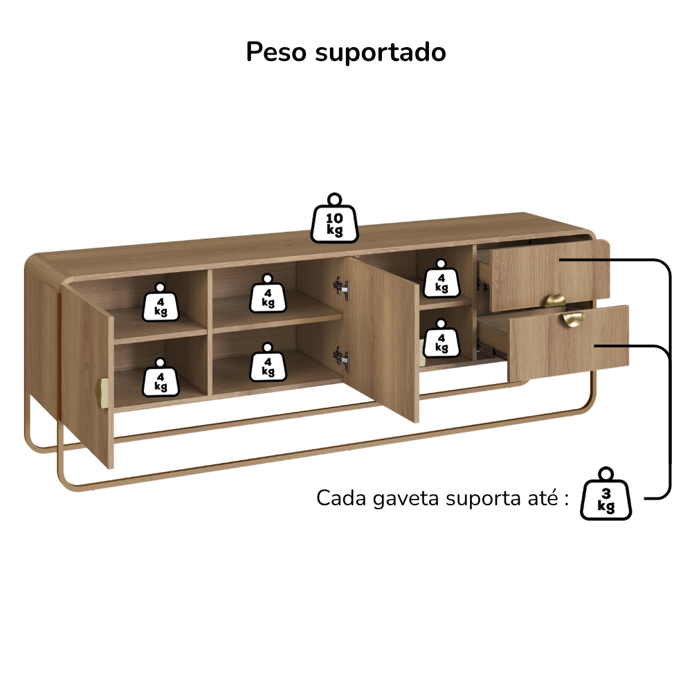 Rack Bancada Organica TV 65 Pol 180 cm 28076 Hanover Dourado Artesano