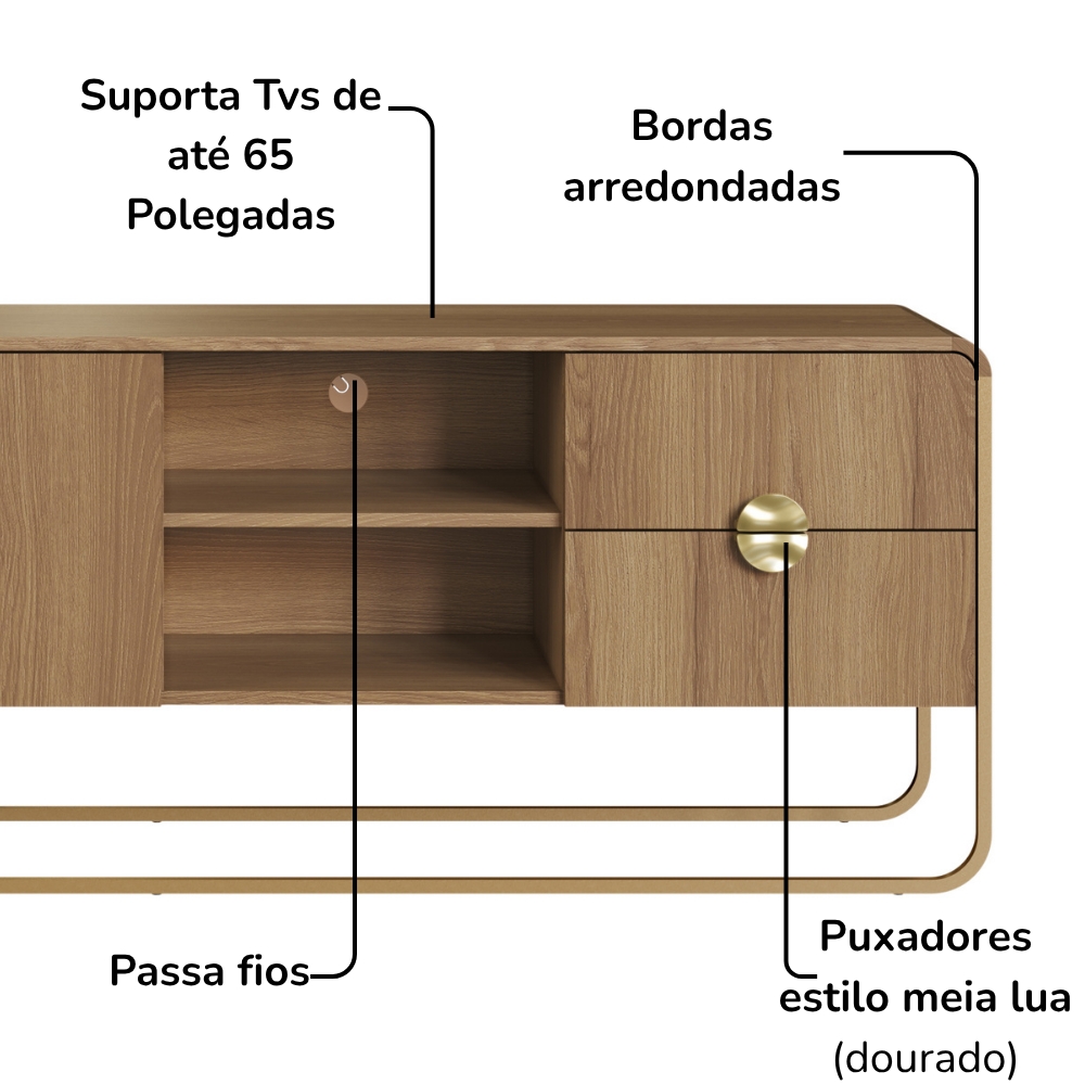 Rack Bancada Organica TV 65 Pol 180 cm 28076 Hanover Dourado Artesano