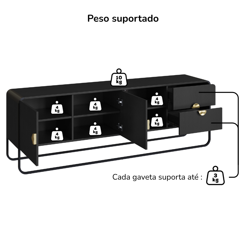 Rack Bancada Organica TV 65 Pol 180 cm 28076 Nero Preto Artesano