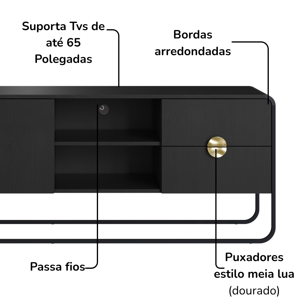Rack Bancada Organica TV 65 Pol 180 cm 28076 Nero Preto Artesano