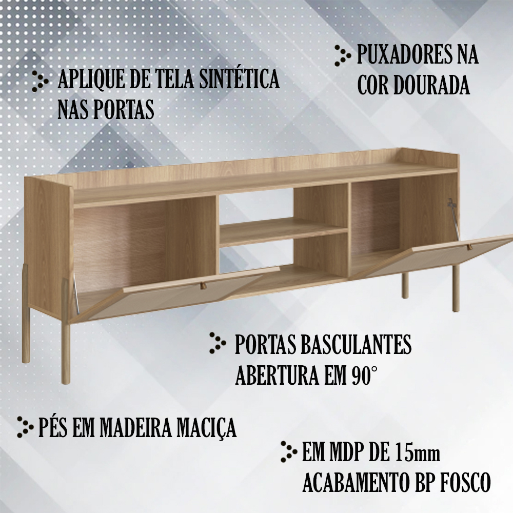 Rack Para TV 65 Pol 183 CM Pes Madeira 27930 Oslo Hanover Artesano