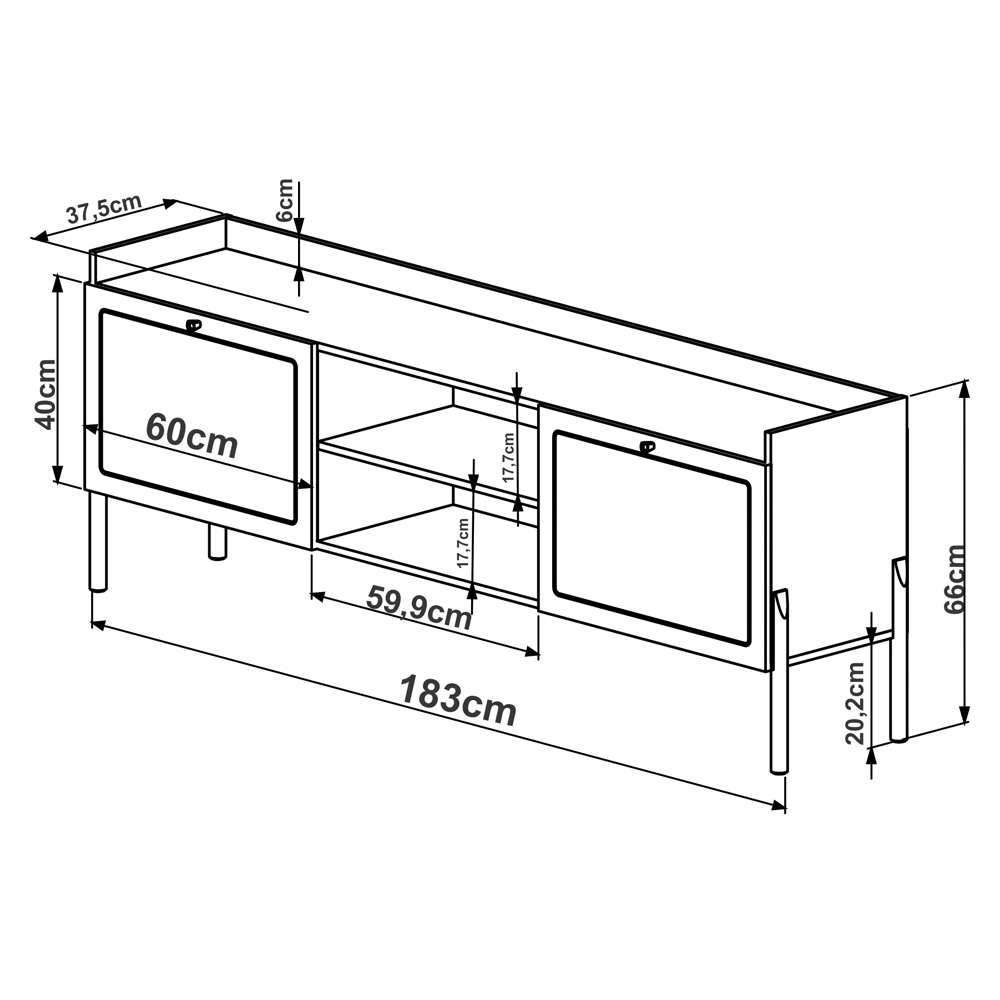 Rack Para TV 65 Pol 183 CM Pes Madeira 27930 Oslo Nero Artesano