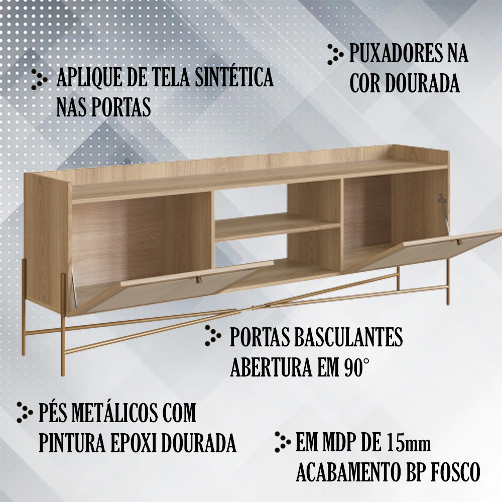 Rack Para TV 65 Pol 183 CM Pes Metal 28930 Oslo Hanover Artesano