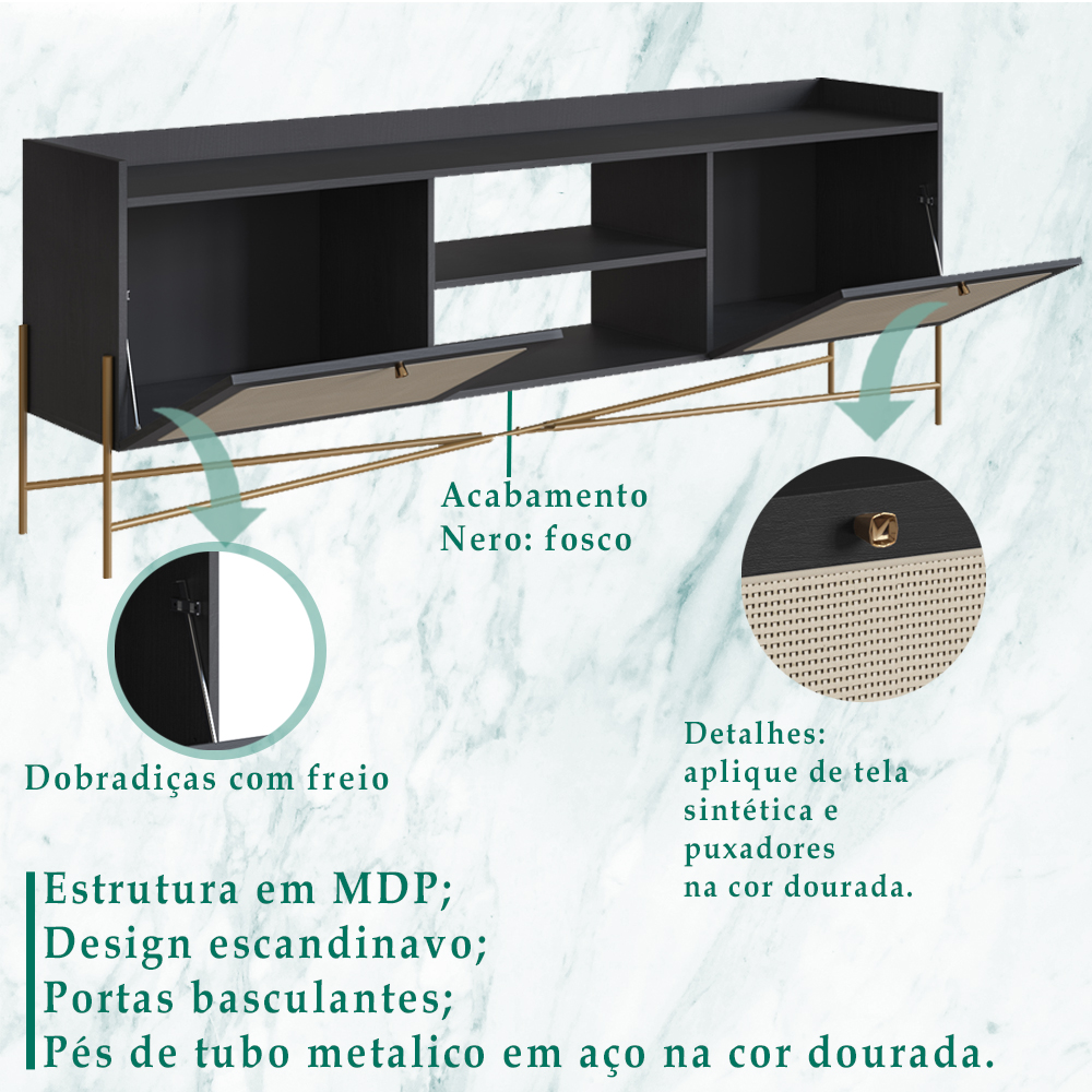 Rack Para TV 65 Pol 183 CM Pes Metal 28930 Oslo Nero Artesano