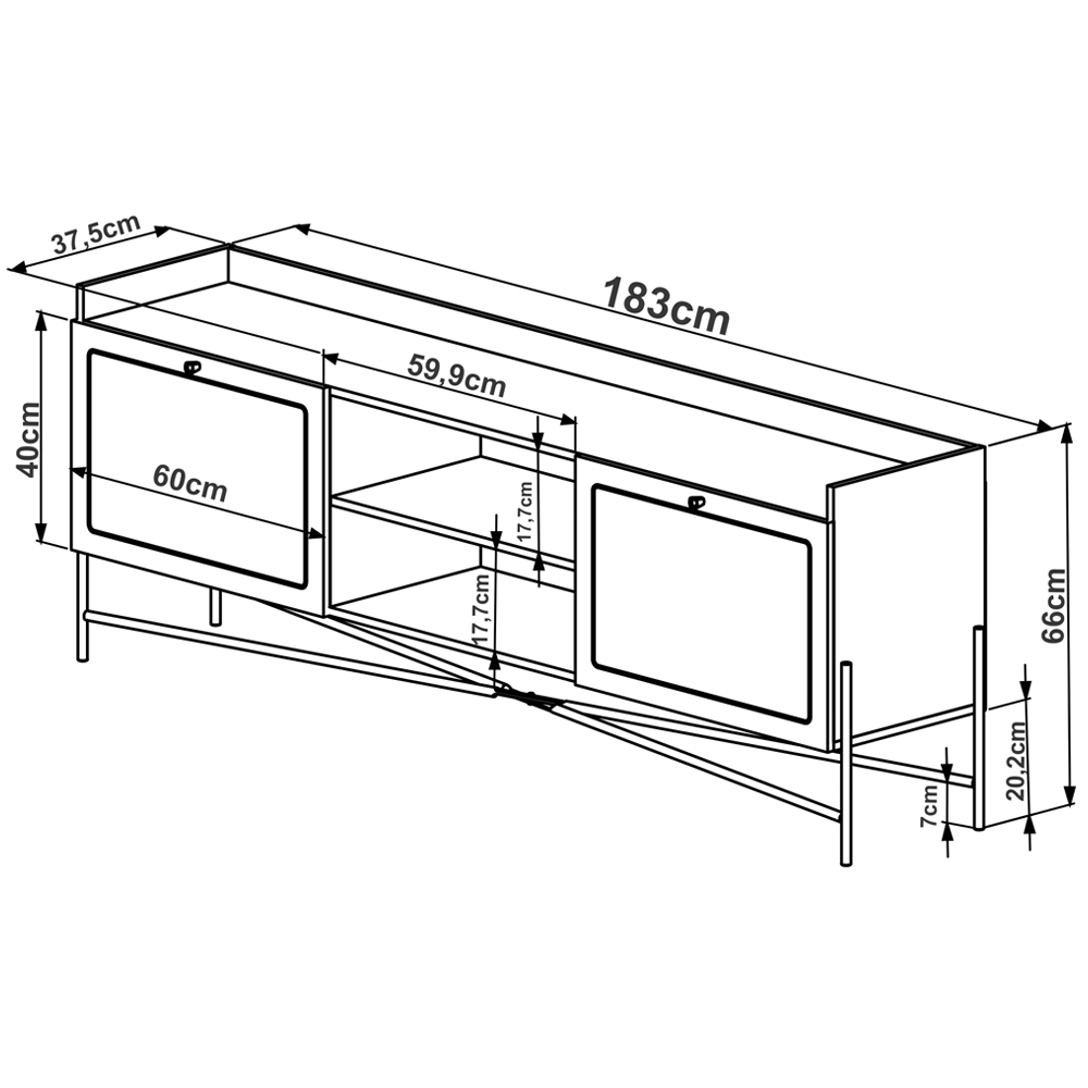 Rack Para TV 65 Pol 183 CM Pes Metal 28930 Oslo Nero Artesano