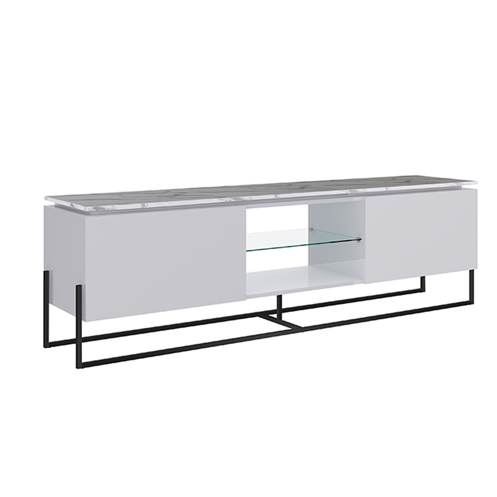 Rack com Painel para TV até 60 Polegadas Vesta 2 PT Branco Thassos e Preto
