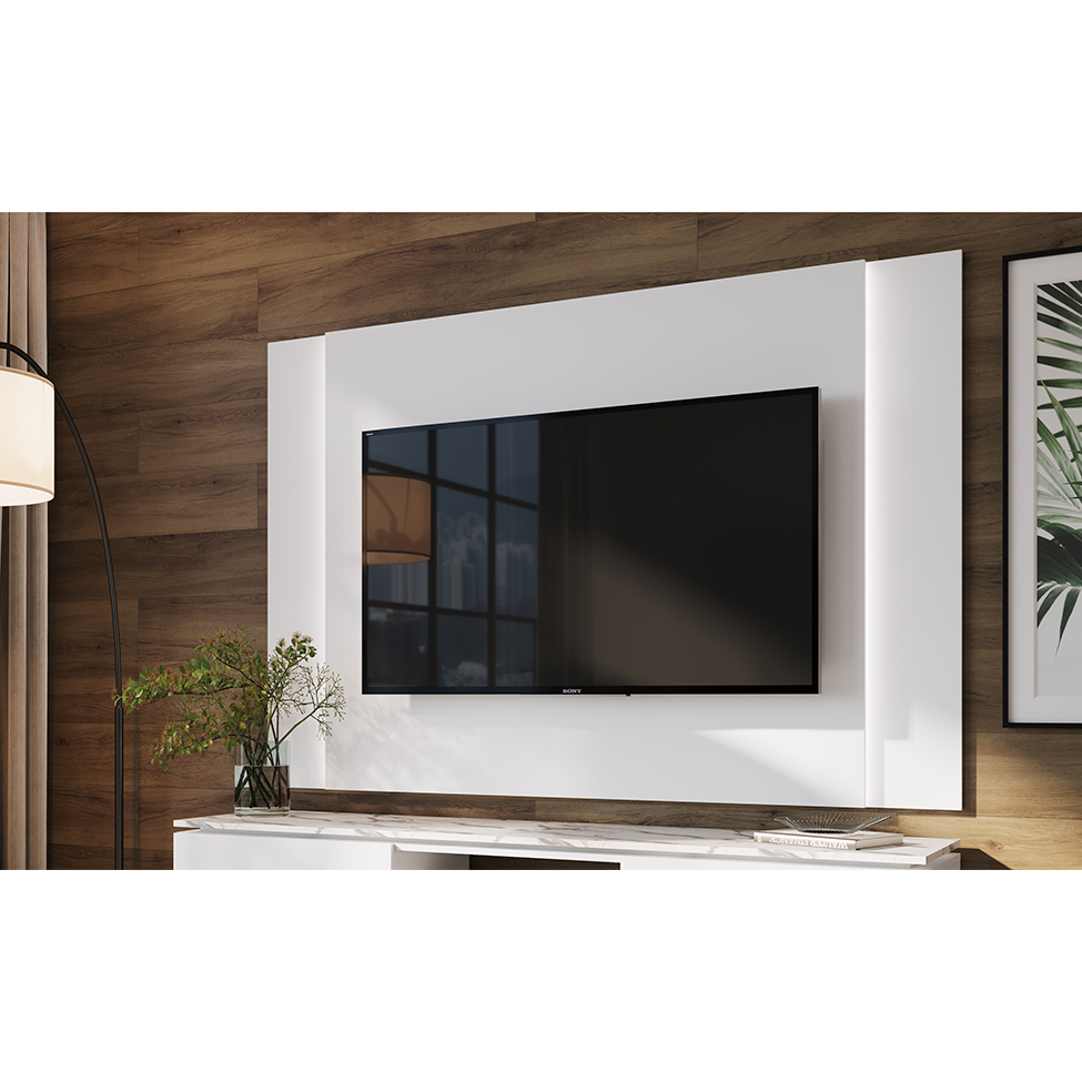 Rack com Painel para TV até 60 Polegadas Vesta 2 PT Branco Thassos e Preto