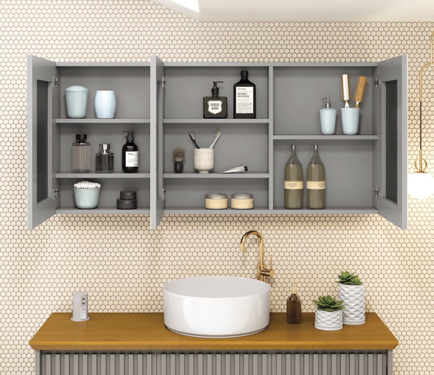 Espelheira Armário Banheiro Conexion 120cm Montada - Cinza Matt