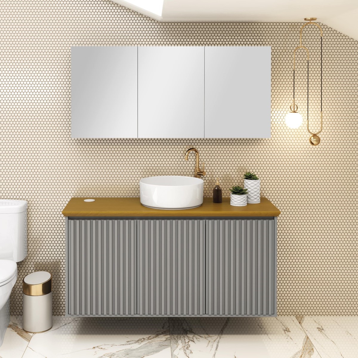 Espelheira Armário Banheiro Conexion 120cm Montada - Cinza Matt