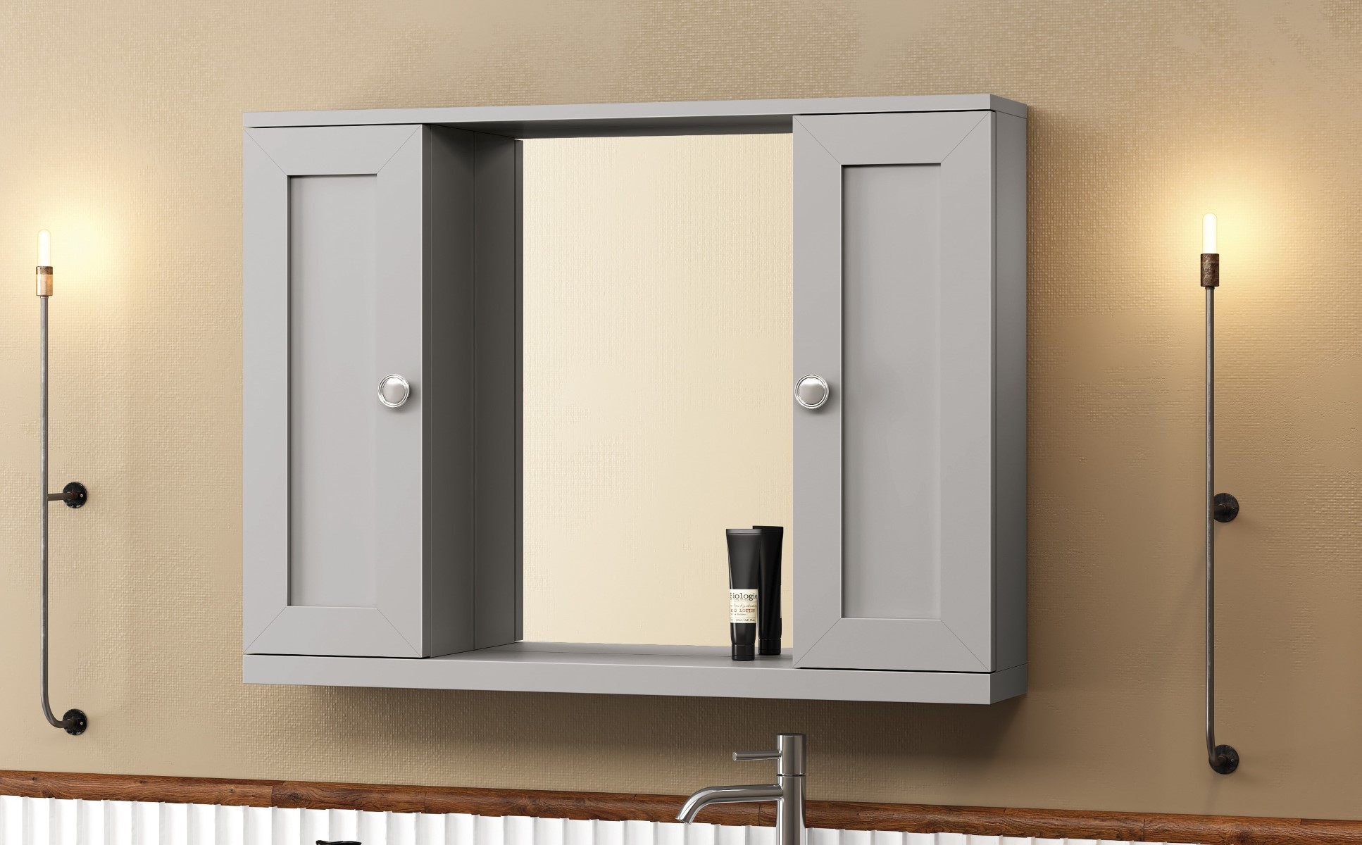 Espelheira Para Banheiro Provençal 80cm Cinza Matt