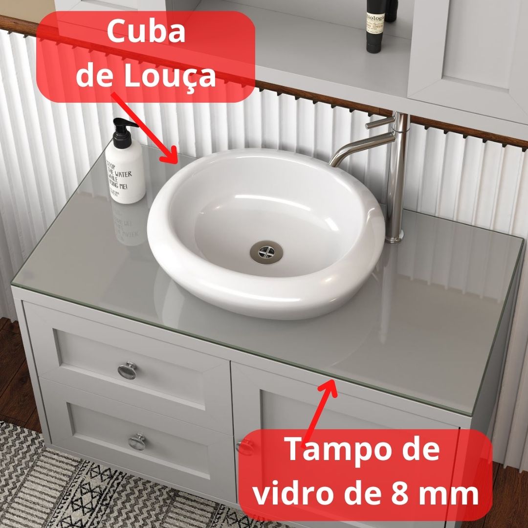 Gabinete Banheiro Provençal 80 Cuba Cristal Branca