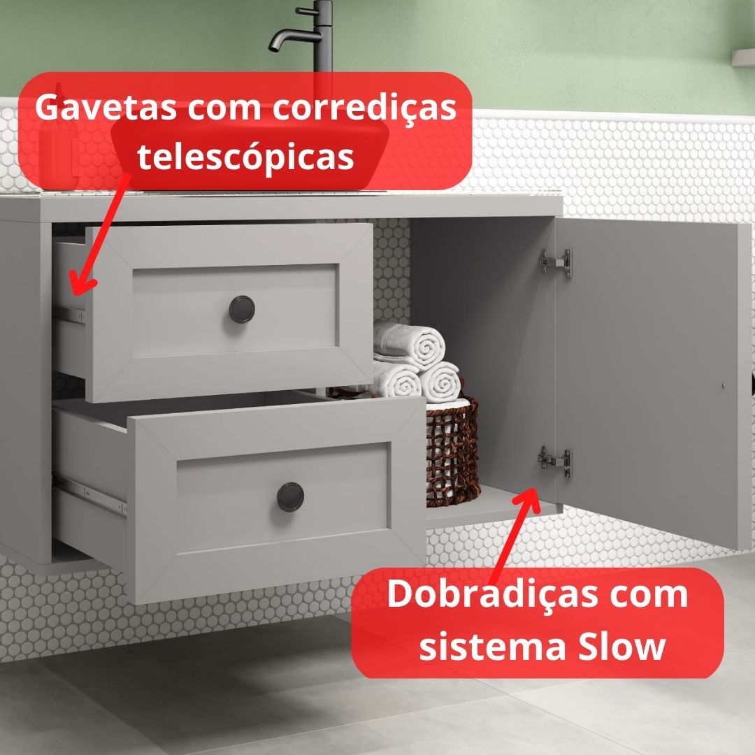 Gabinete Banheiro Provençal 80 Cuba Cristal Branca
