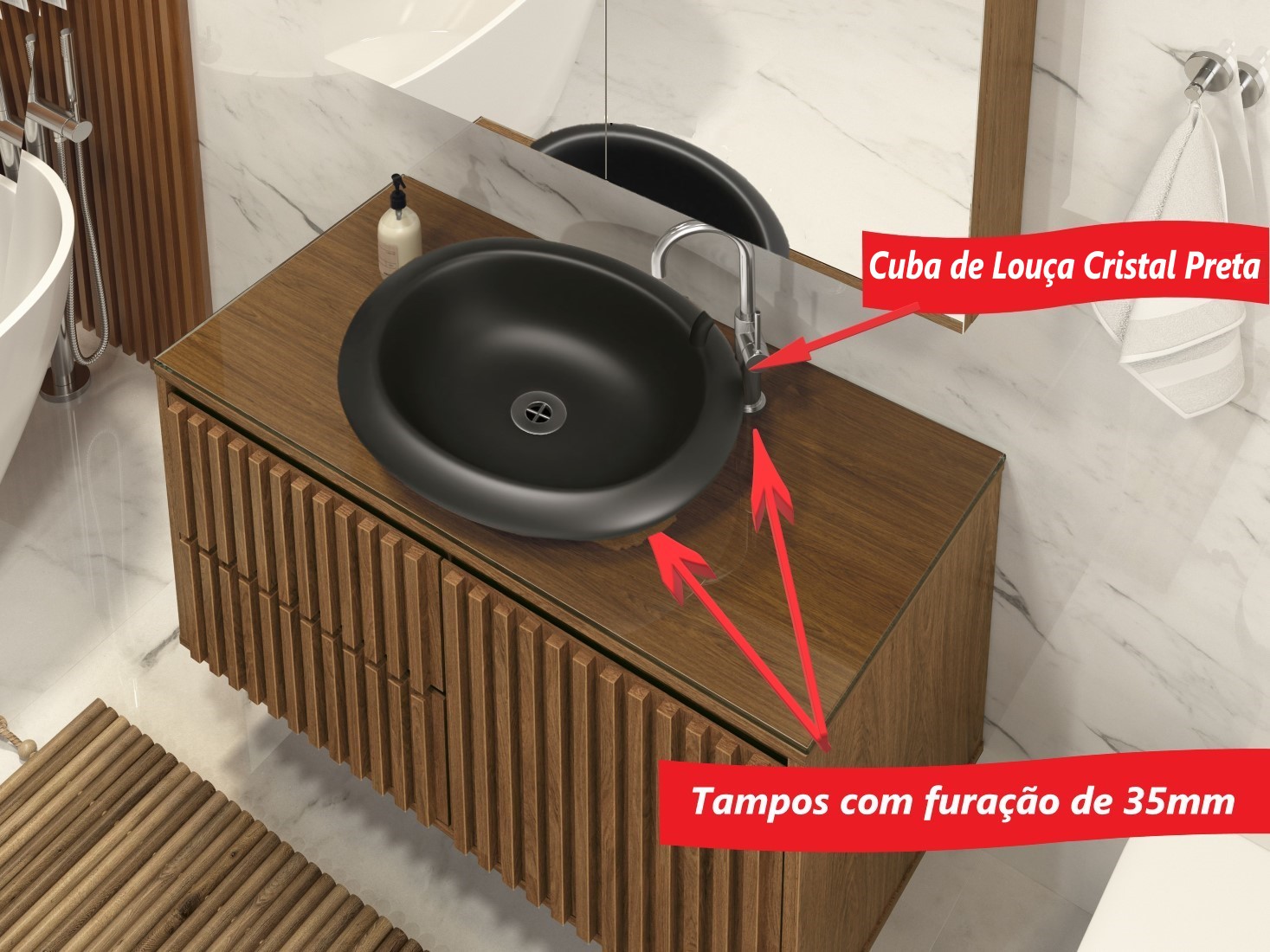 Gabinete Banheiro Ripado 80 Freijo Com Cuba de Louça Suspenso