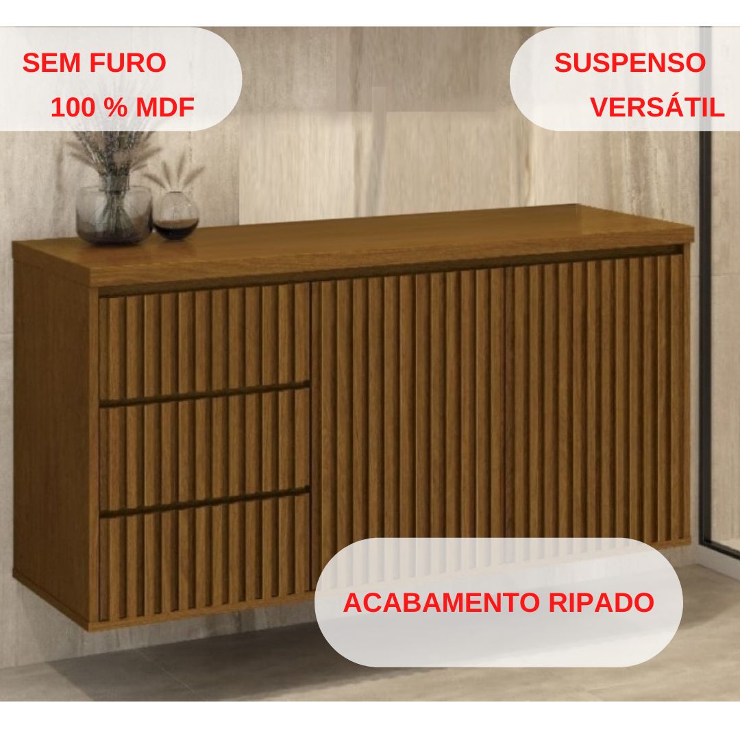 Gabinete Para Banheiro Intenso 120cm Suspenso Freijó Ripado