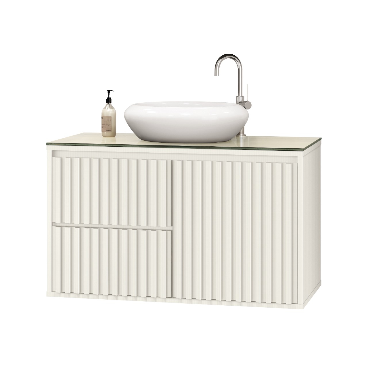 Gabinete Para Banheiro Ripado 80cm Branco com Cuba Branca