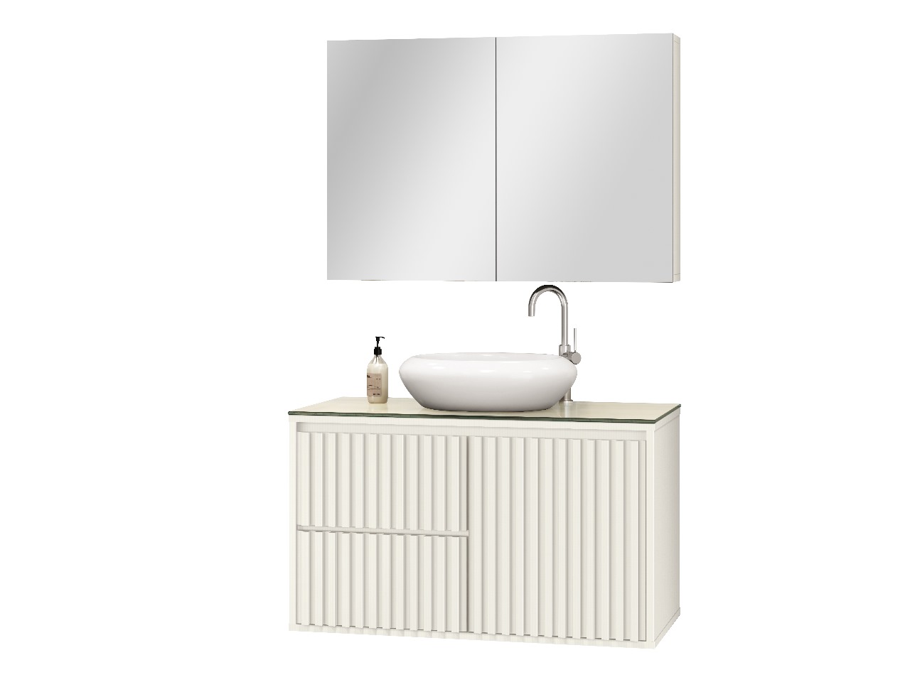 Gabinete Para Banheiro Ripado 80cm Branco com Cuba Branca