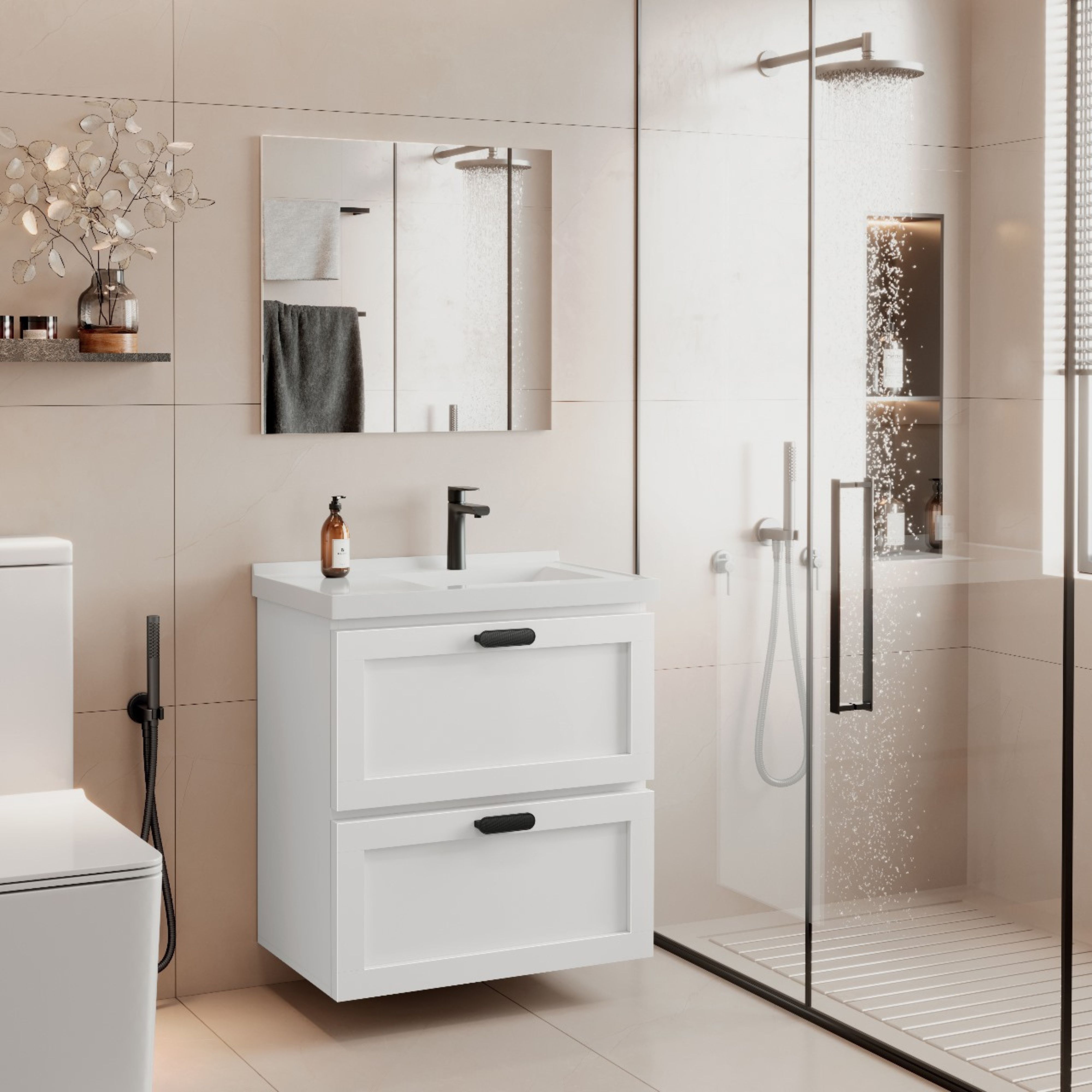 Kit Armario Banheiro Bancada Sintética Provençal 66 Branco