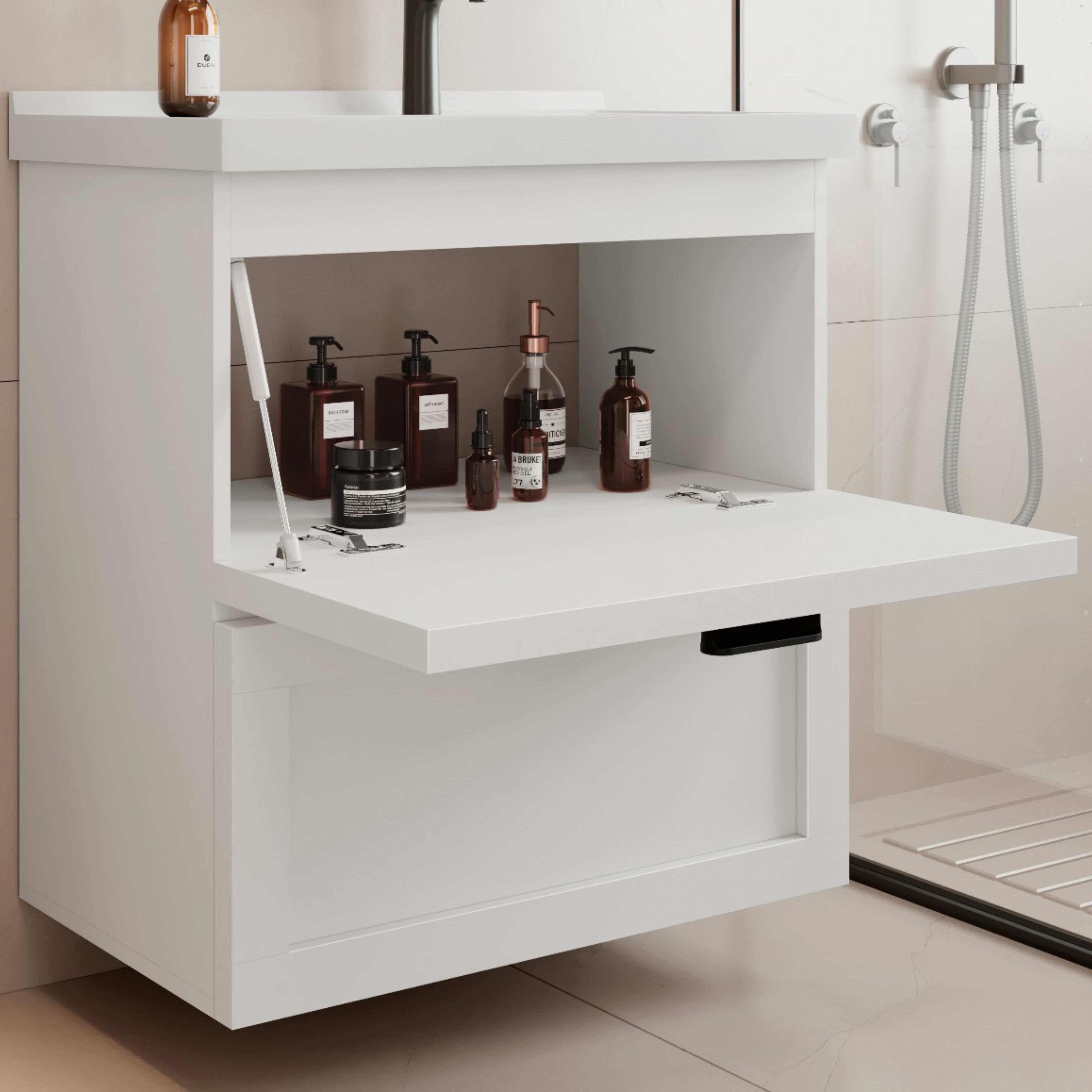 Kit Armario Banheiro Bancada Sintética Provençal 66 Branco