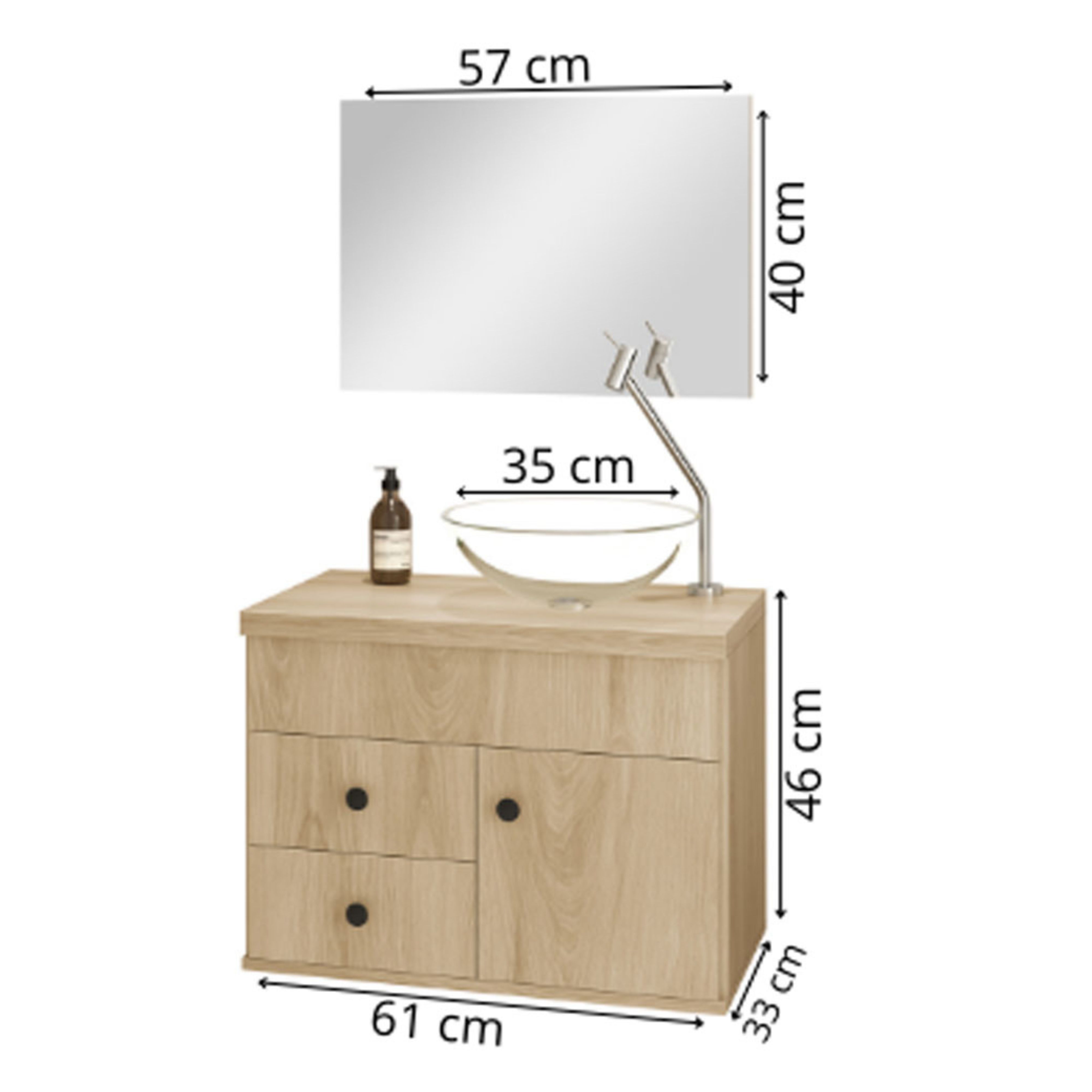 Kit Luna 60 Para Banheiro com espelho e cuba suspenso MDF