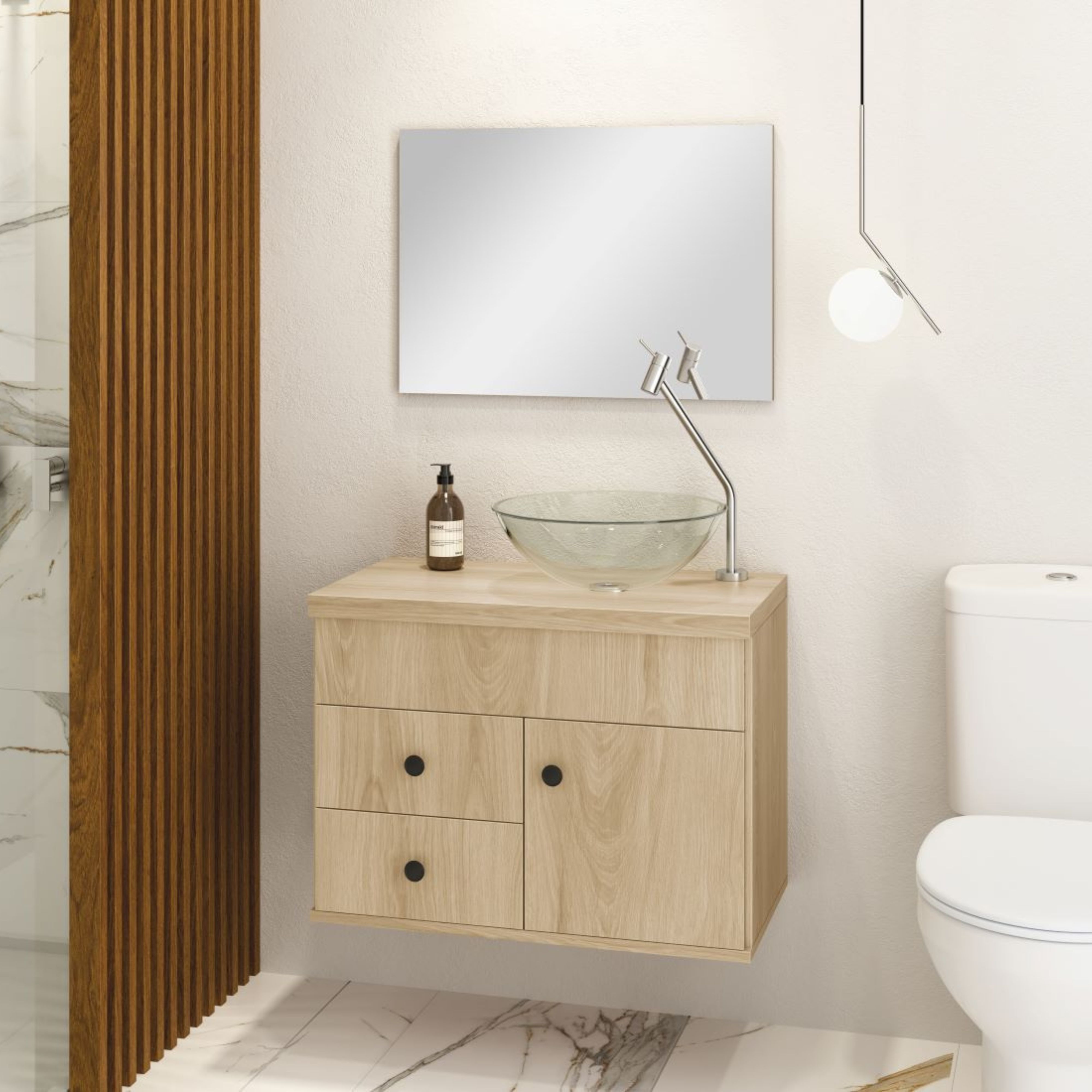 Kit Luna 60 Para Banheiro com espelho e cuba suspenso MDF