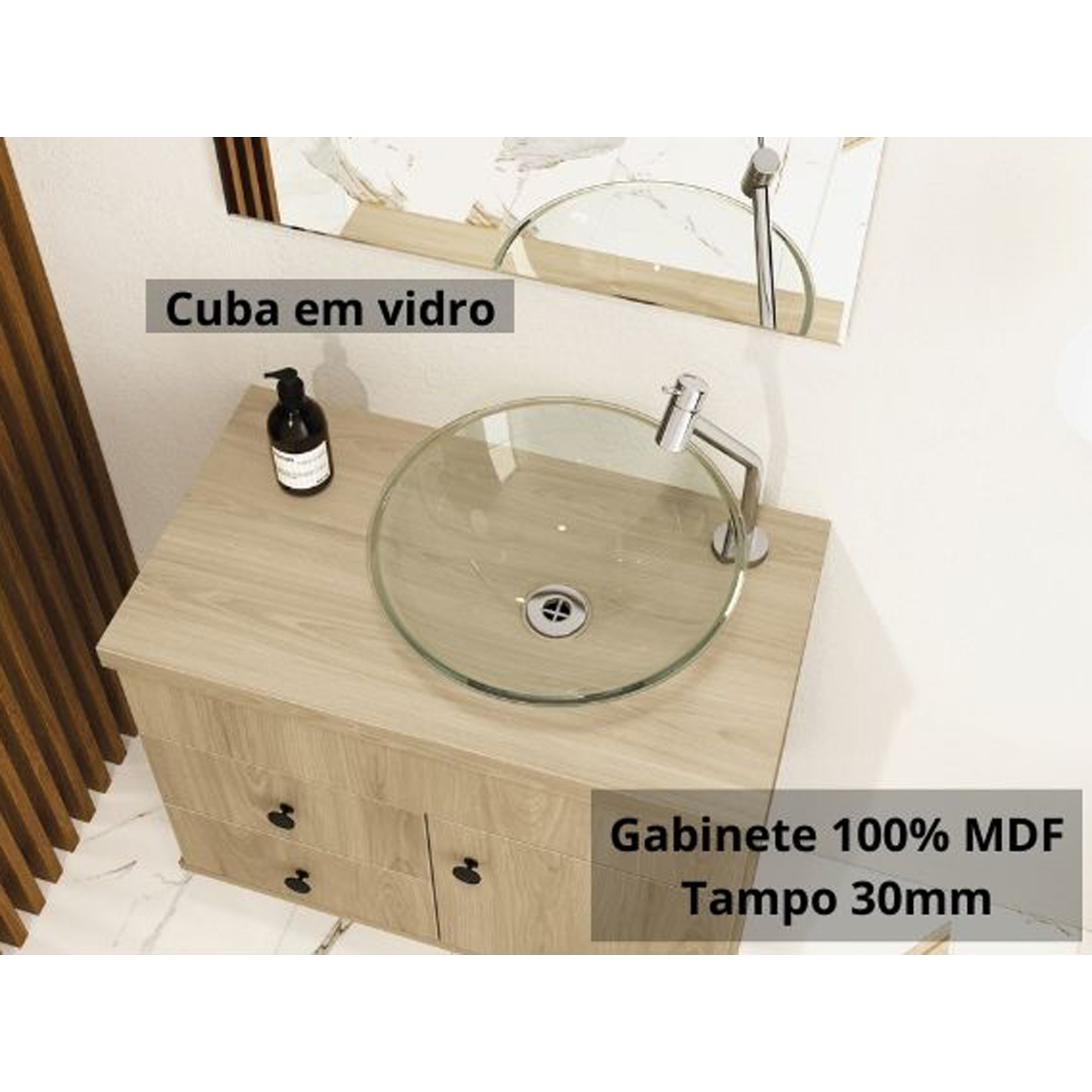 Kit Luna 60 Para Banheiro com espelho e cuba suspenso MDF