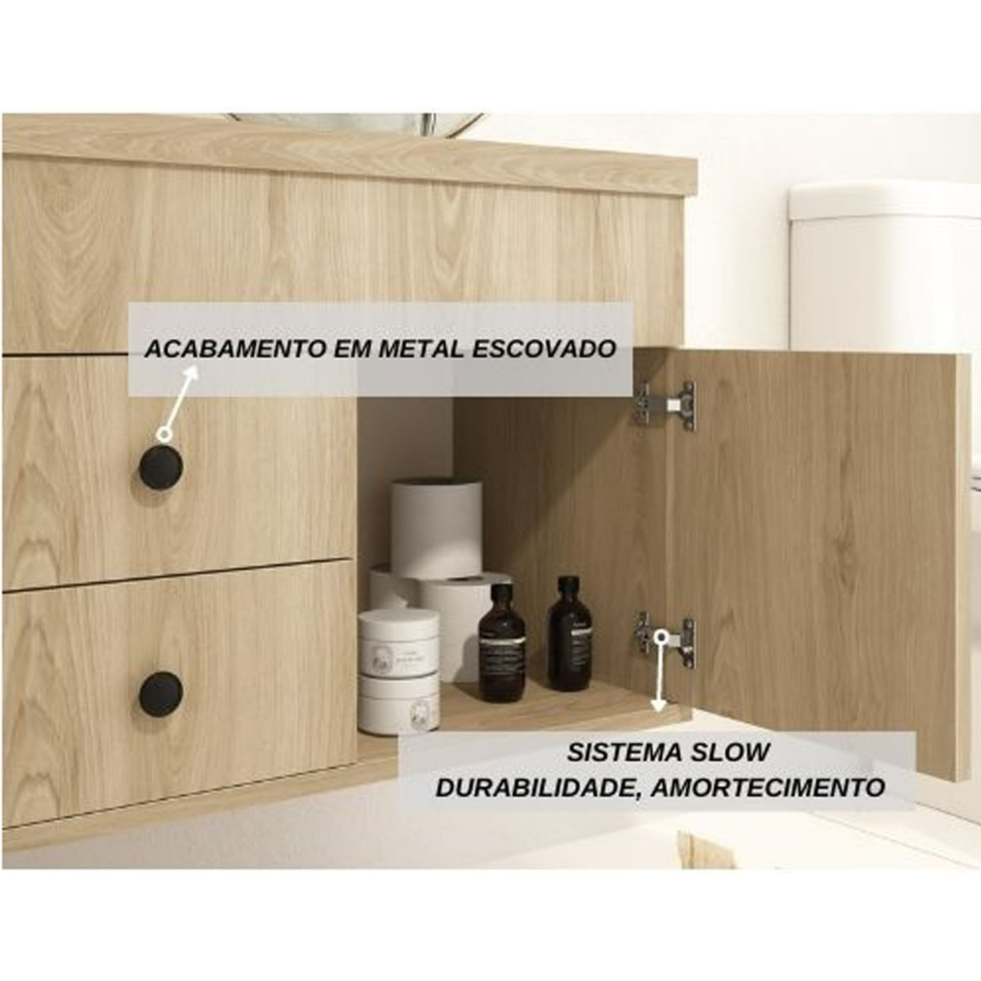 Kit Luna 60 Para Banheiro com espelho e cuba suspenso MDF