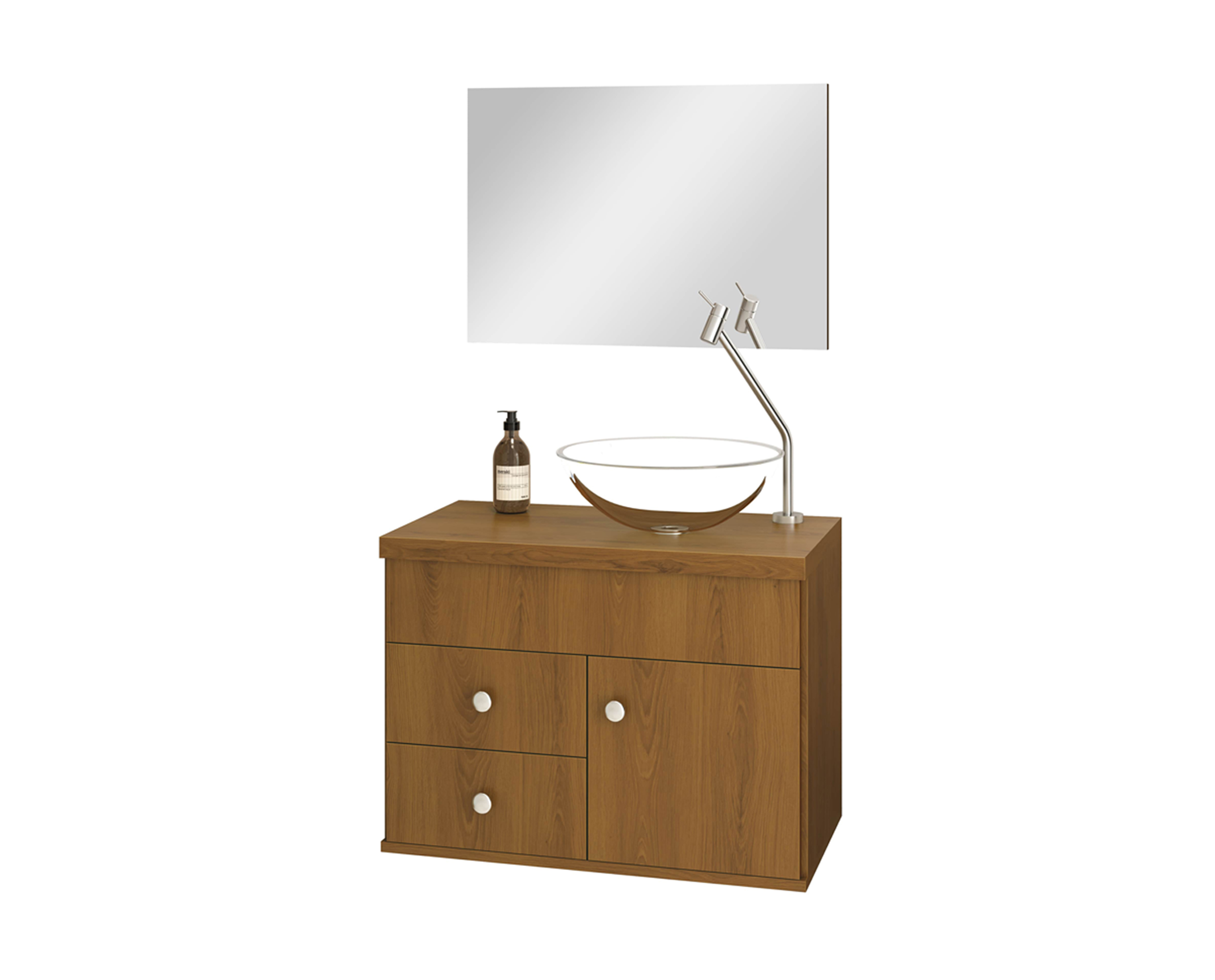 Kit Luna 60 Para Banheiro com espelho e cuba suspenso MDF