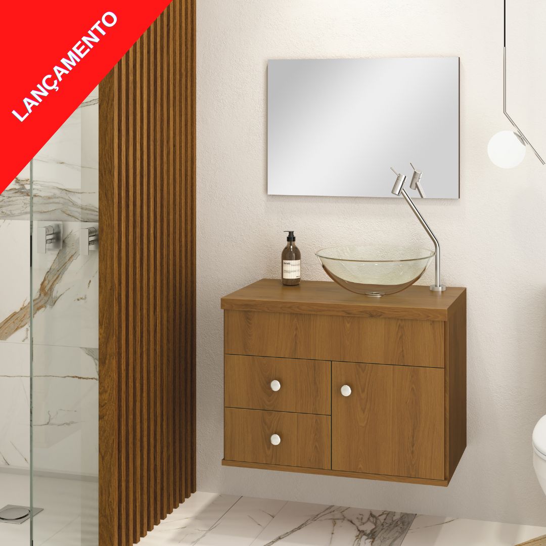 Kit Luna 60 Para Banheiro com espelho e cuba suspenso MDF
