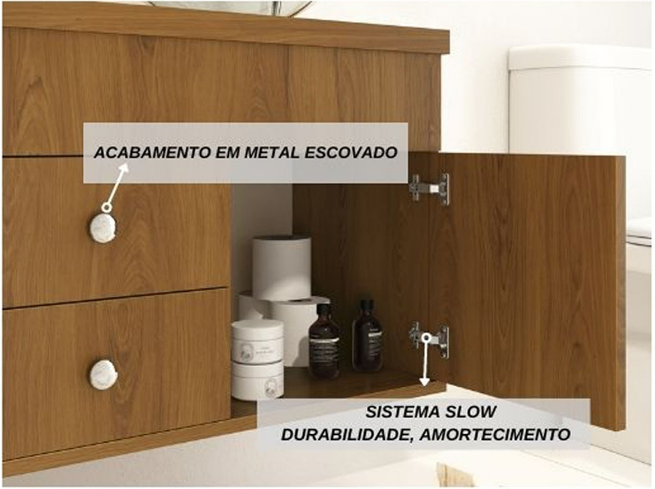Kit Luna 60 Para Banheiro com espelho e cuba suspenso MDF