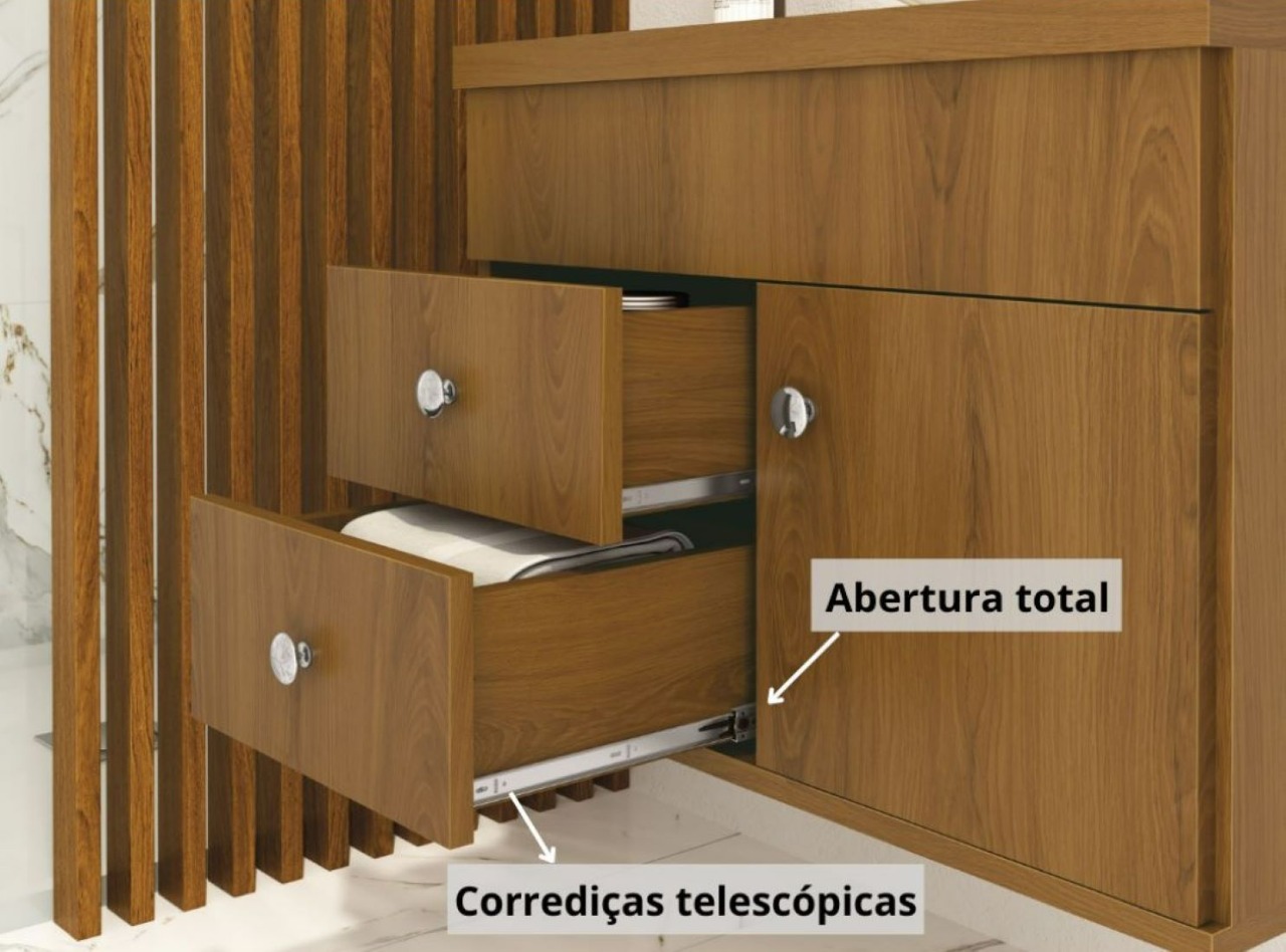 Kit Luna 60 Para Banheiro com espelho e cuba suspenso MDF