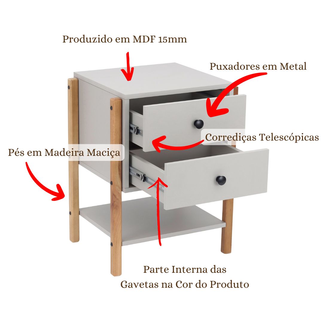 Mesa de Cabeceira Cinza Magali