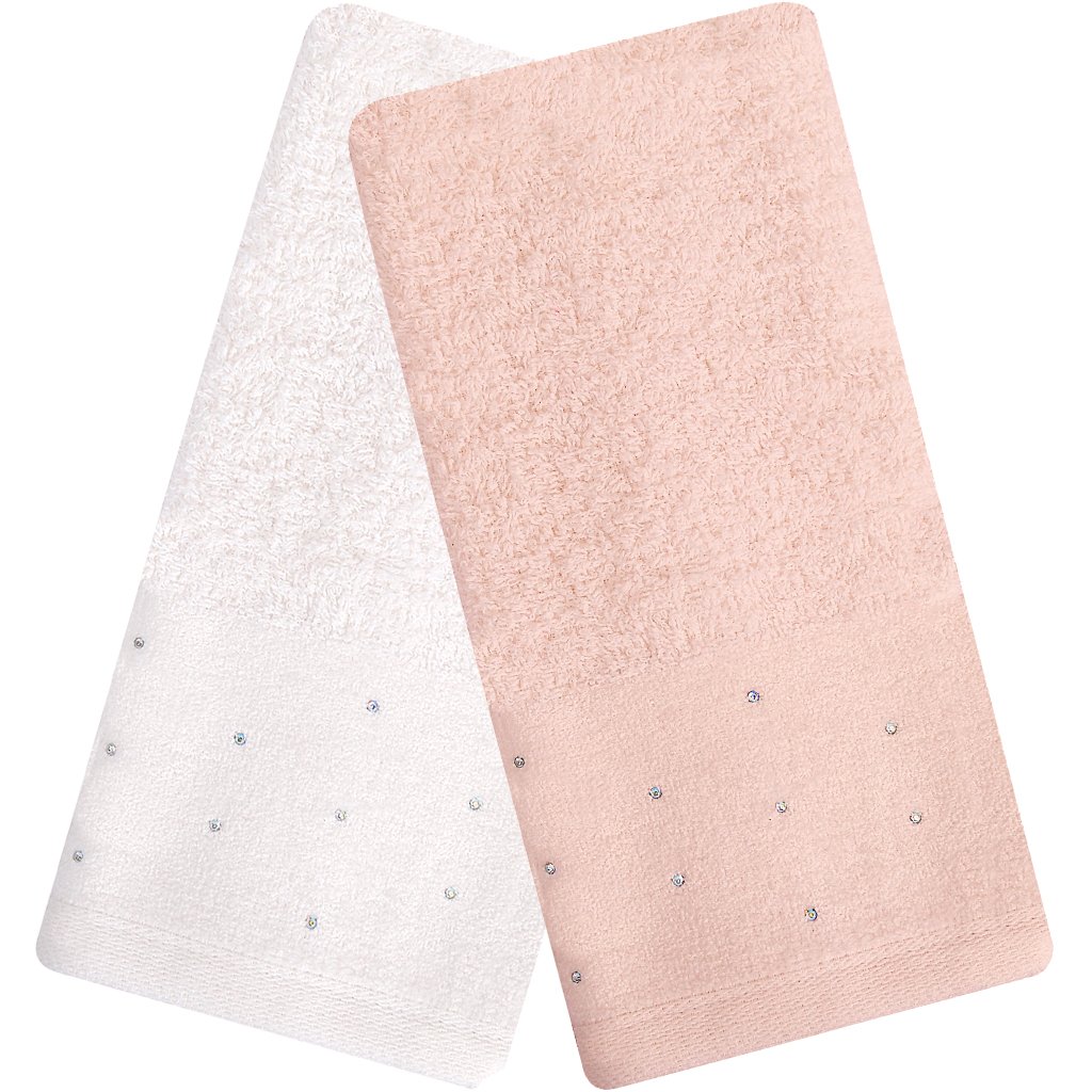 Kit 5 Toalha Lavabo Cristal Natalina 30x50cm Off White/Veludo Rosa