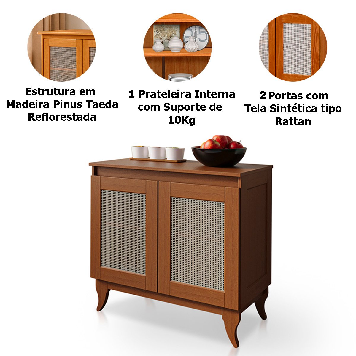 Balcão Buffet Aparador 100% Madeira 2 Portas Dalton Castanho