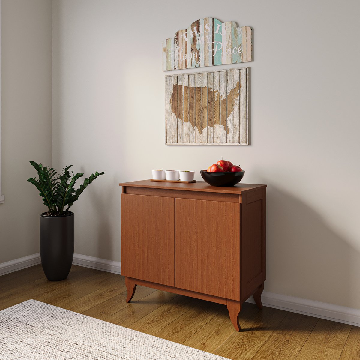 Balcão Buffet Aparador 100% Madeira 2 Portas Reymon Castanho