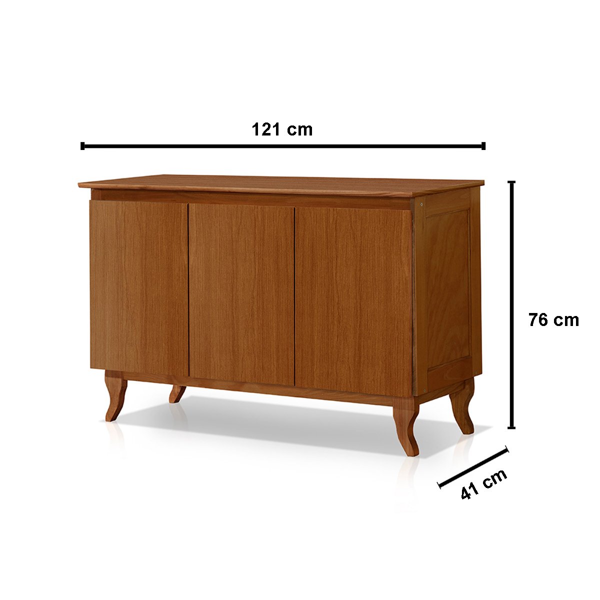 Balcão Buffet Aparador 100% Madeira 3 Portas Reymon Castanho